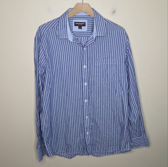 Johnston & Murphy | Blue Striped Button Front Shirt Size Large 100% Cotton - Picture 5 of 5